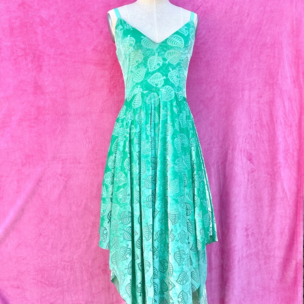 BURNED VELVET GREEN LEAF HANDKERCHIEF DRESS - LIMITED